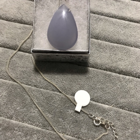 New Sterling Silver Blues Teardrop Blue Chalcedony Necklace Pendant Crystal - Picture 4 of 15